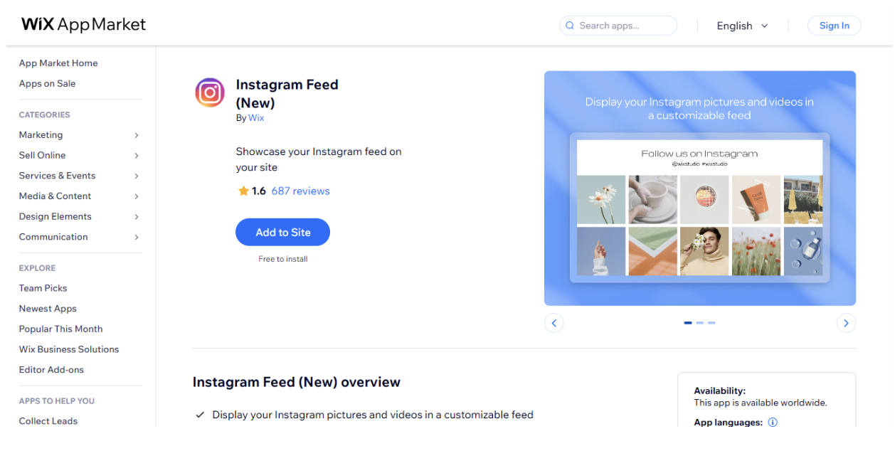 Instagram Feed Wix App
